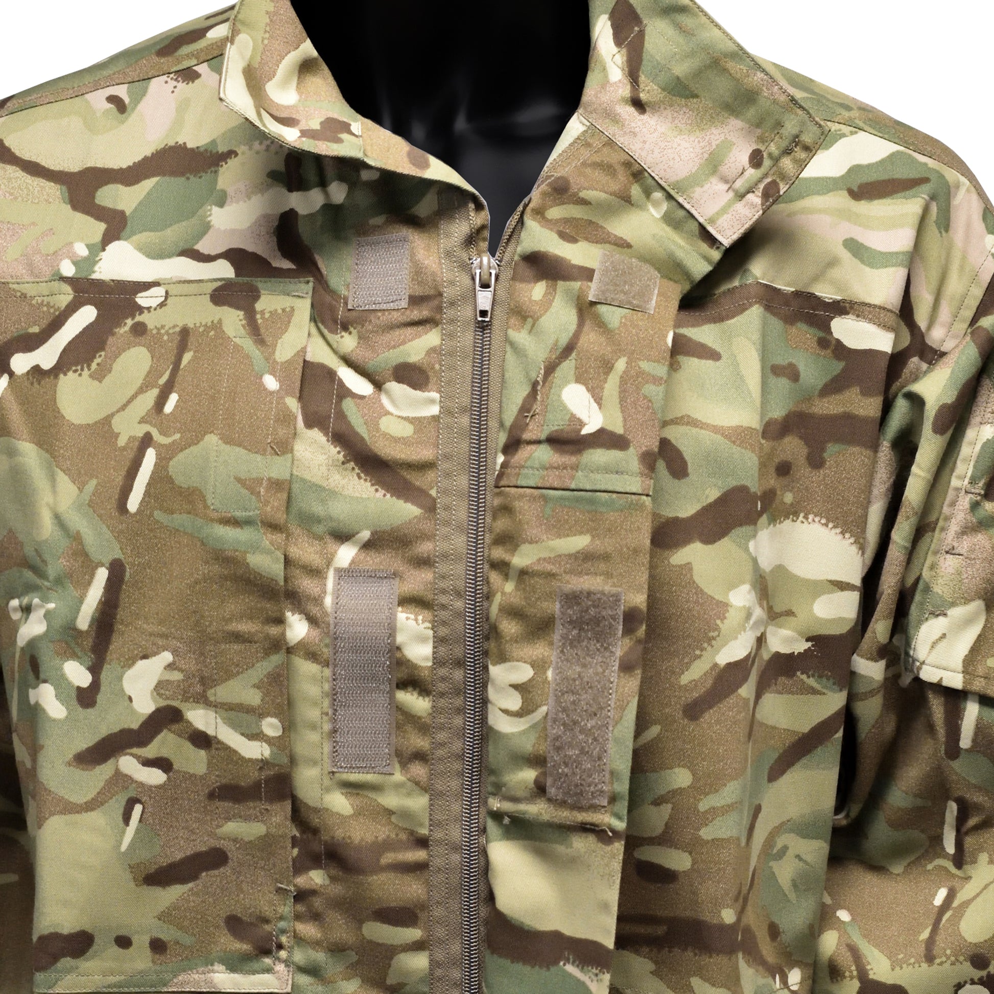 Close-up of chest pockets and zip detail on Temperate Weather Combat Jacket MTP.