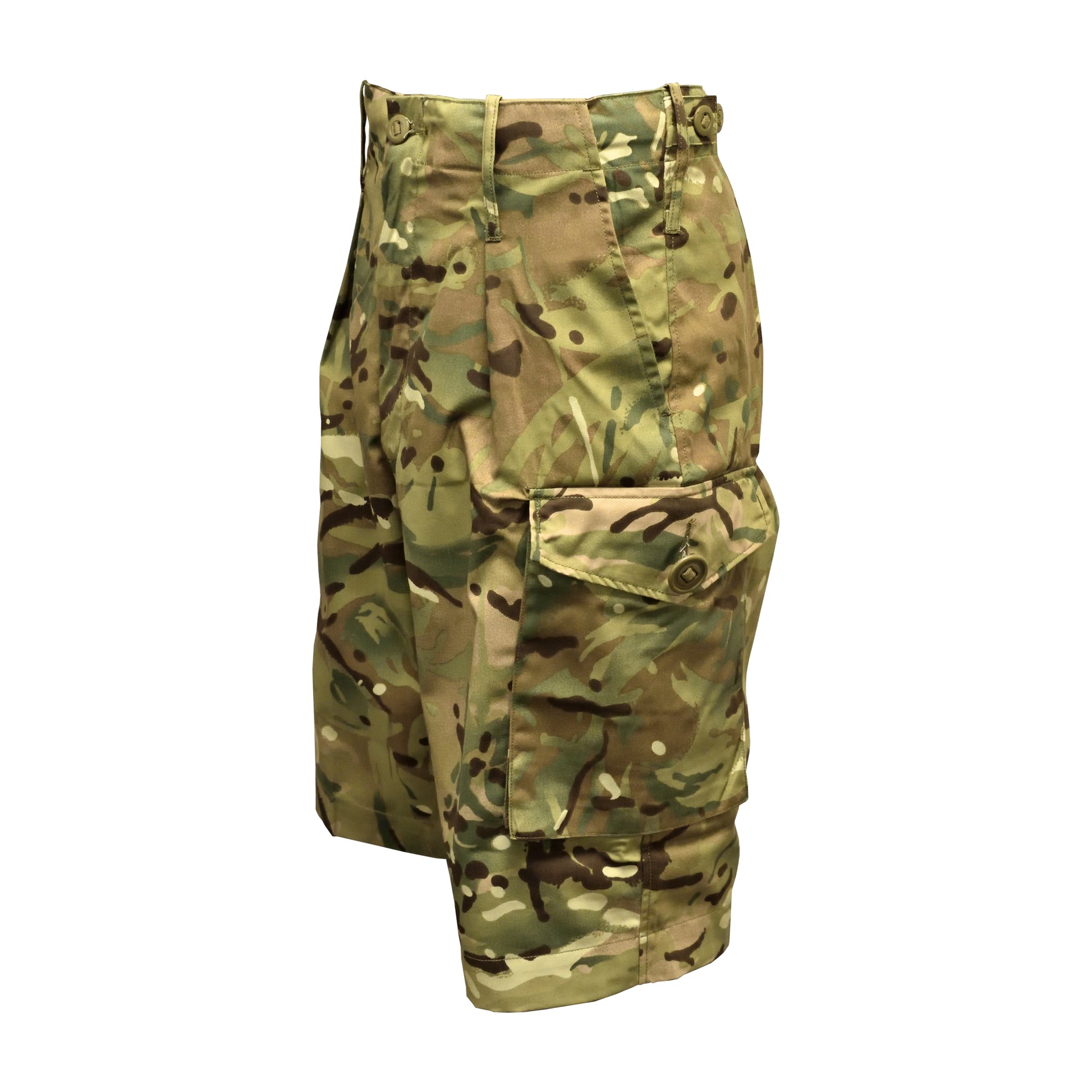 Angled front left view of Combat Shorts in MTP with visible waistband.