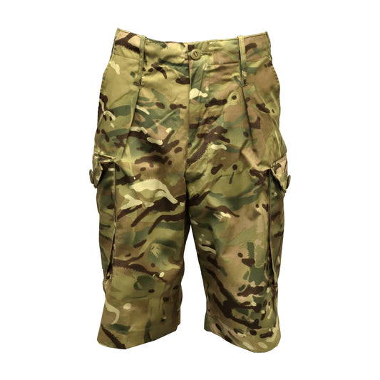 Front view of British Army Combat Shorts in MTP camouflage pattern.