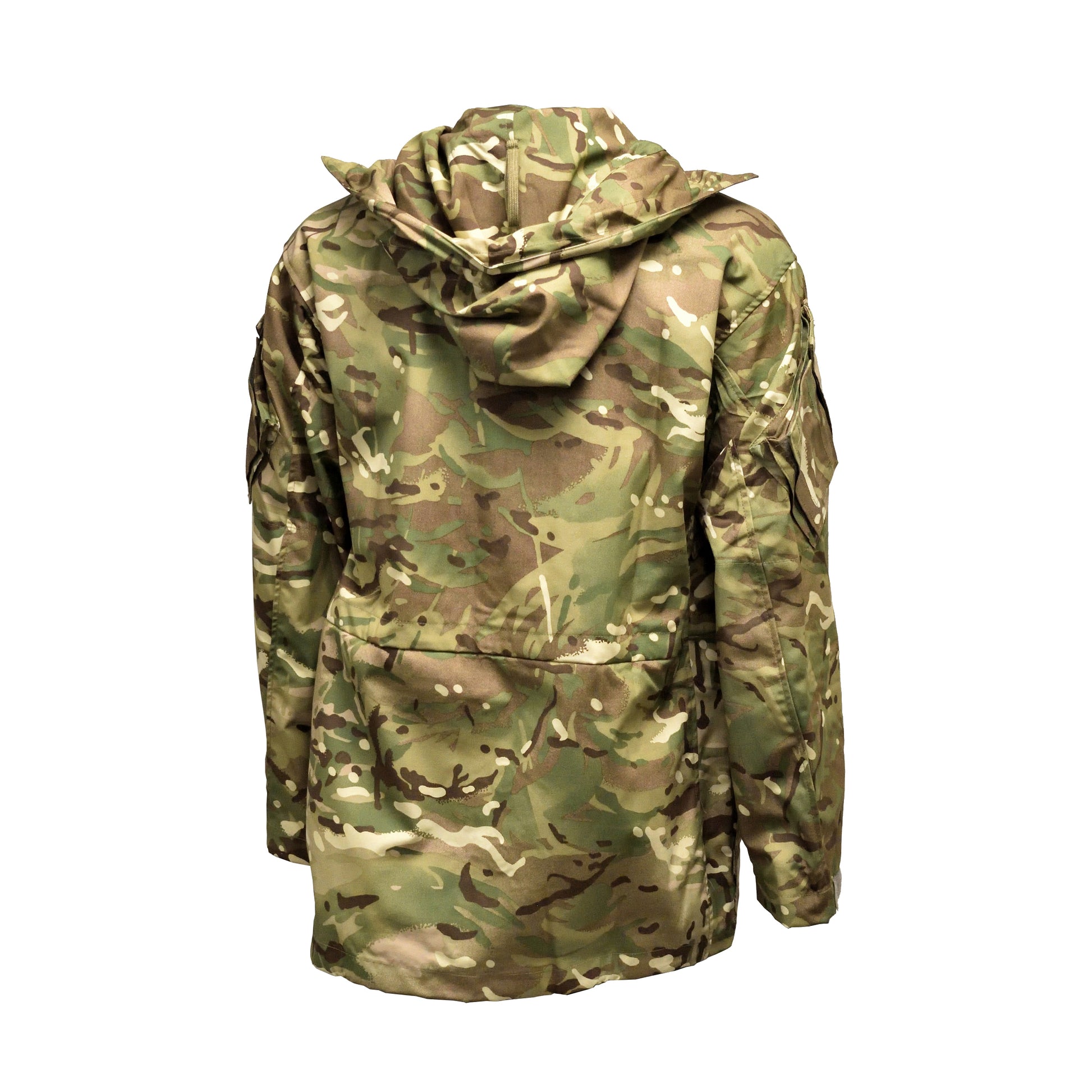 Rear view of British Army Windproof Combat Smock MTP showing full length and cut.