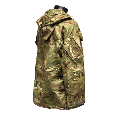 Right-angled rear shot of British Army Windproof Combat Smock MTP with reinforced elbows.