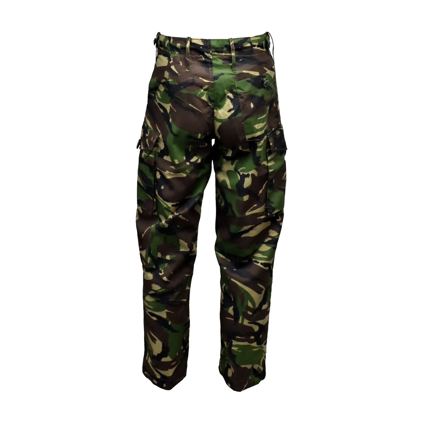 Rear view of British Army Lightweight Combat Trousers DPM highlighting back pockets.