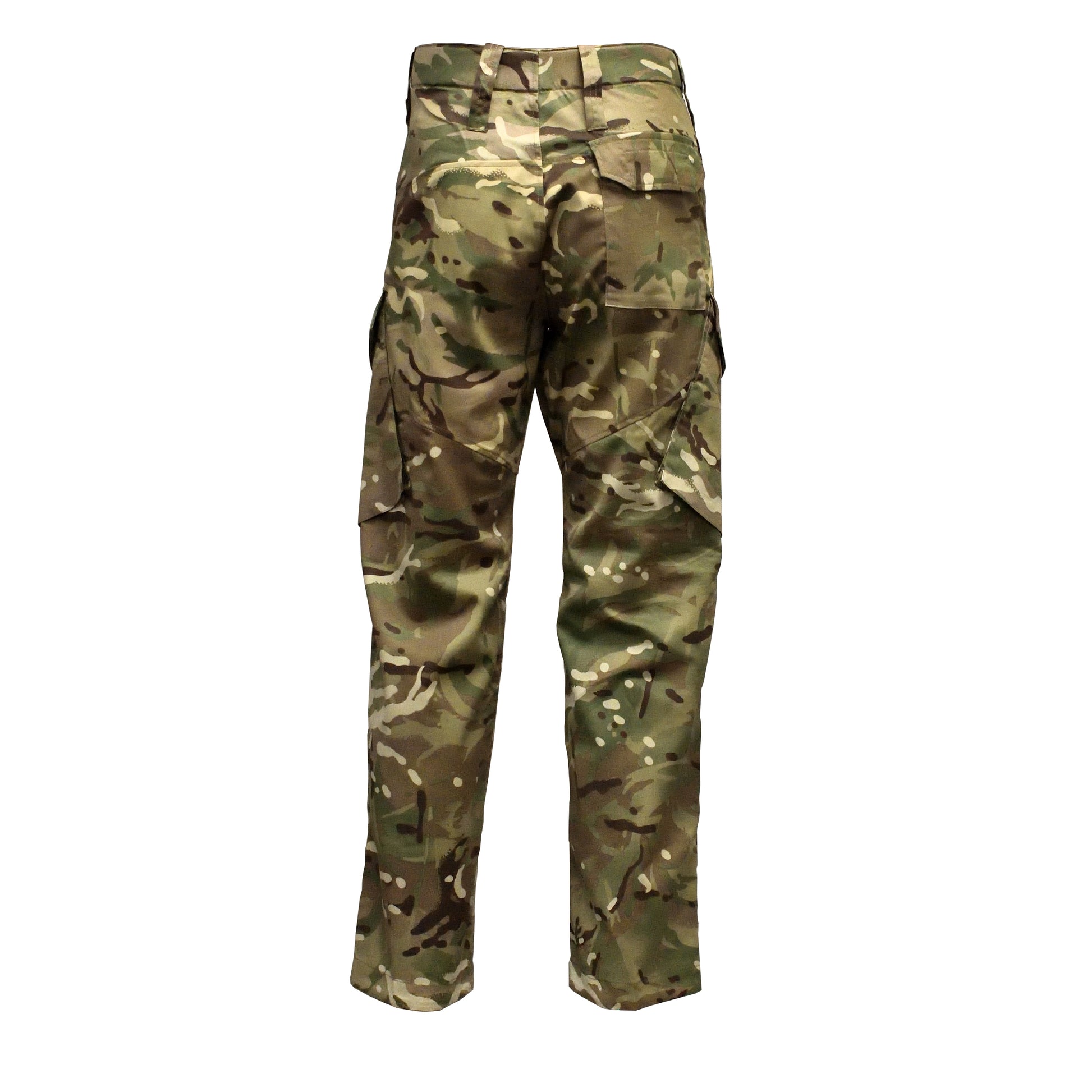Rear view of British Army Insect Repellent Treated Combat Trousers in Multi-Terrain camouflage.
