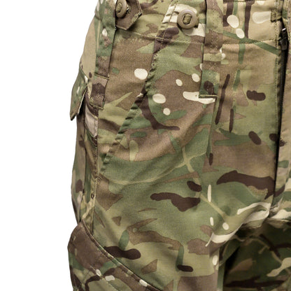 Close-up of pocket and reinforced stitching on British Army MTP Insect Repellent Combat Trousers.