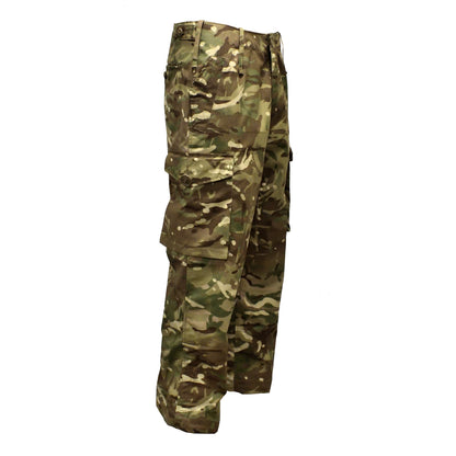 Right-angled front view of British Army Windproof Combat Trousers MTP highlighting fit and design.