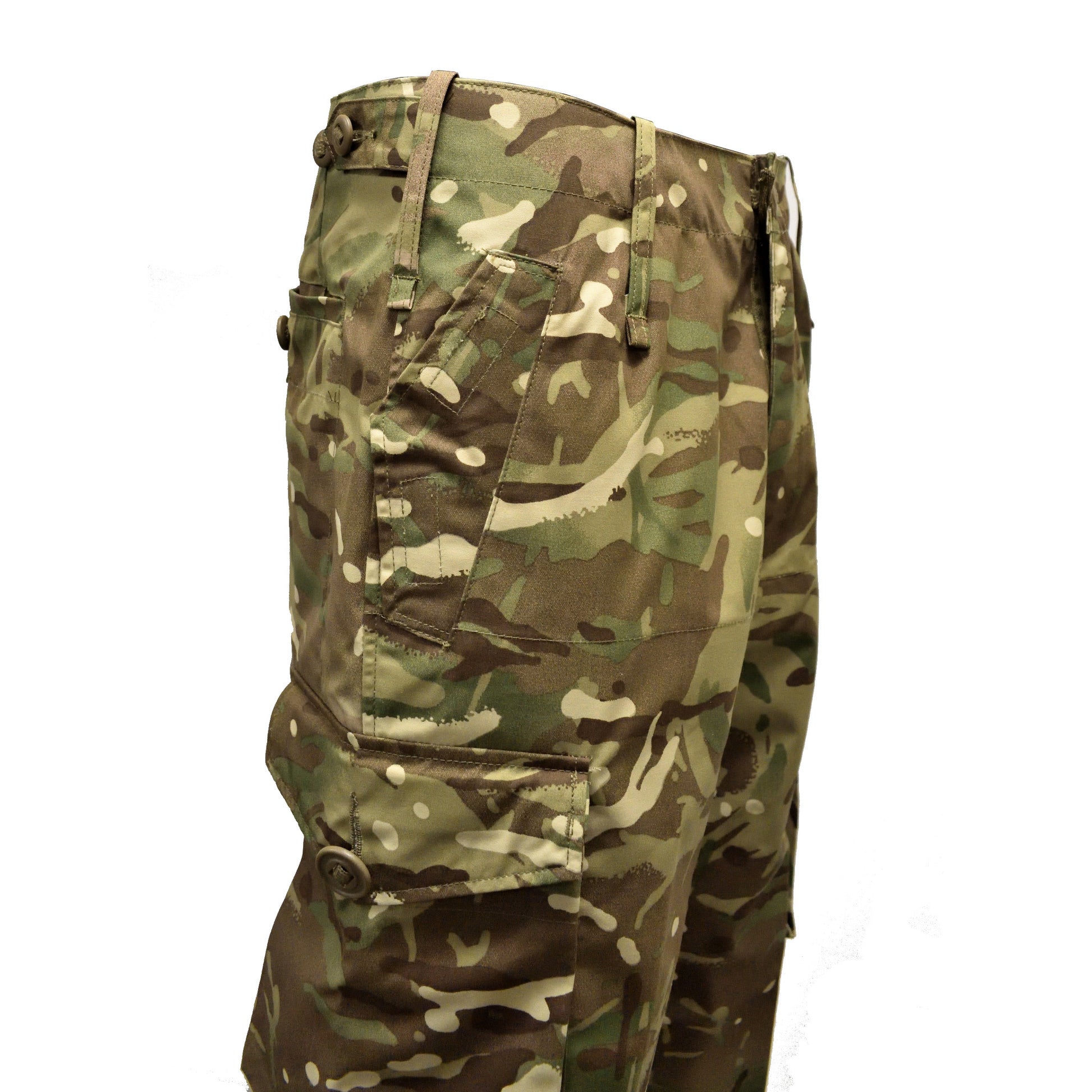 Close-up of pocket and stitching on British Army Windproof Combat Trousers MTP.