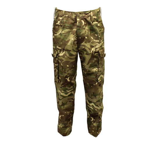 Front view of British Army Windproof Combat Trousers in MTP camouflage.