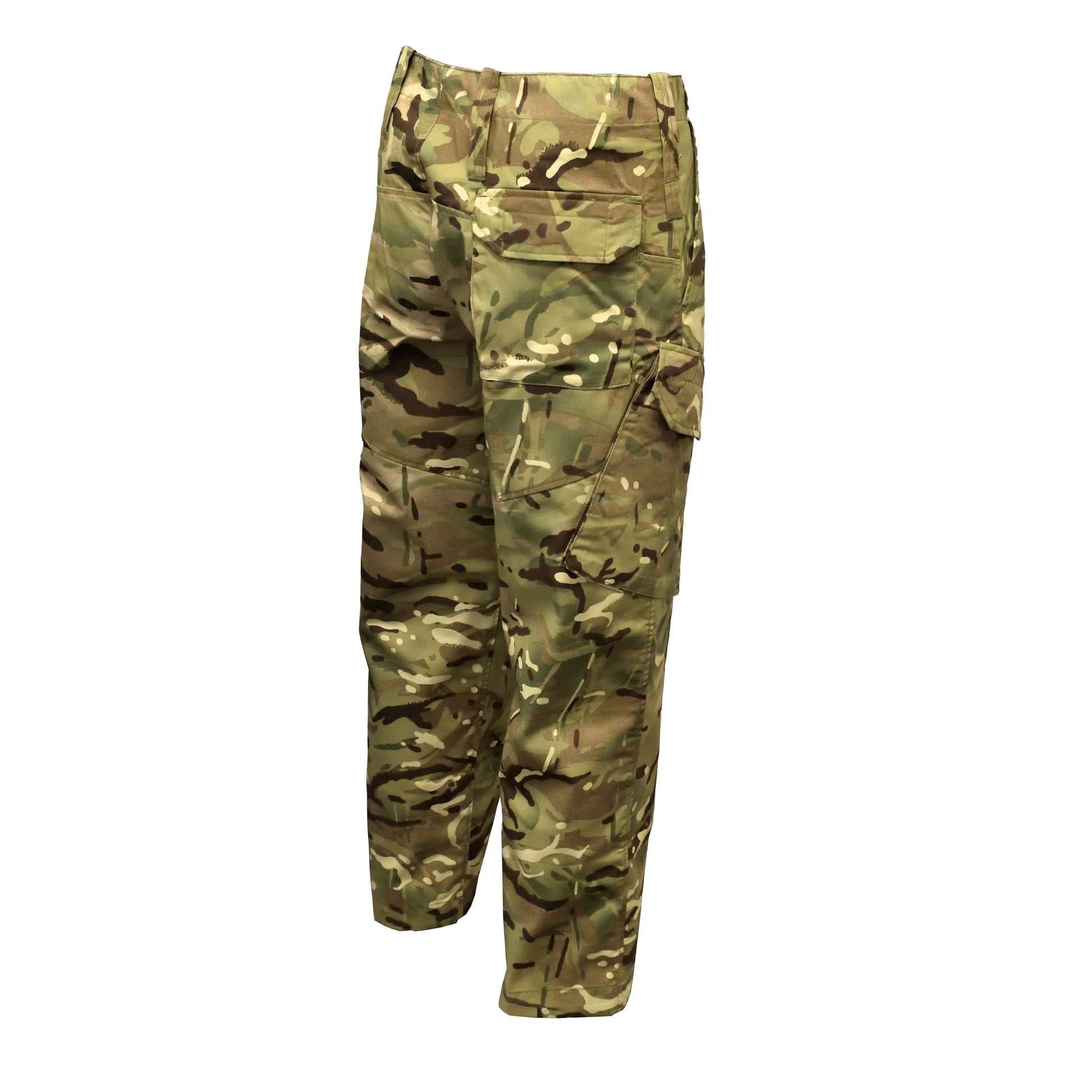 Angled rear left view of British Army Combat Trousers in MTP camouflage.