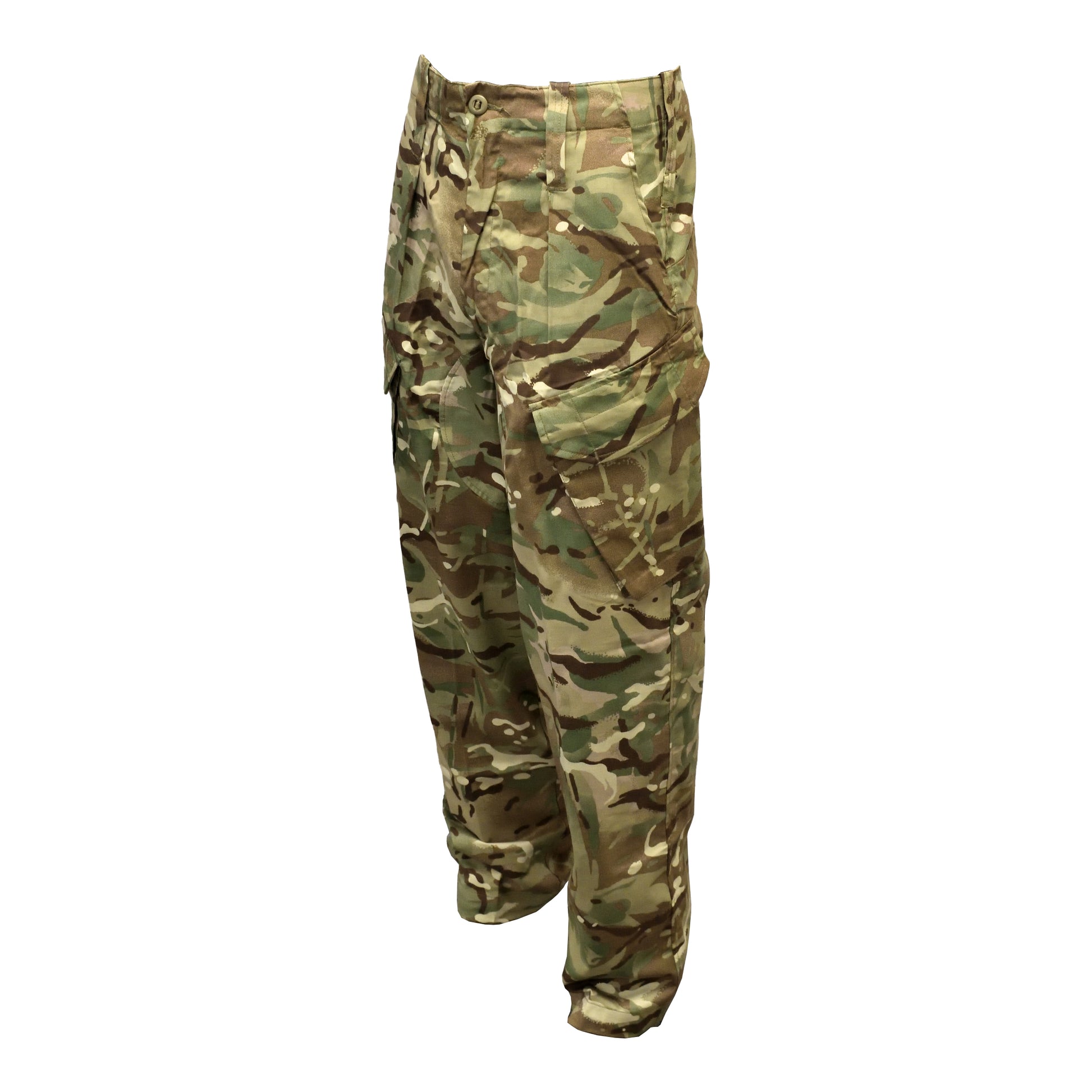 Angled front left view of Warm Weather Treated Combat Trousers in MTP pattern.