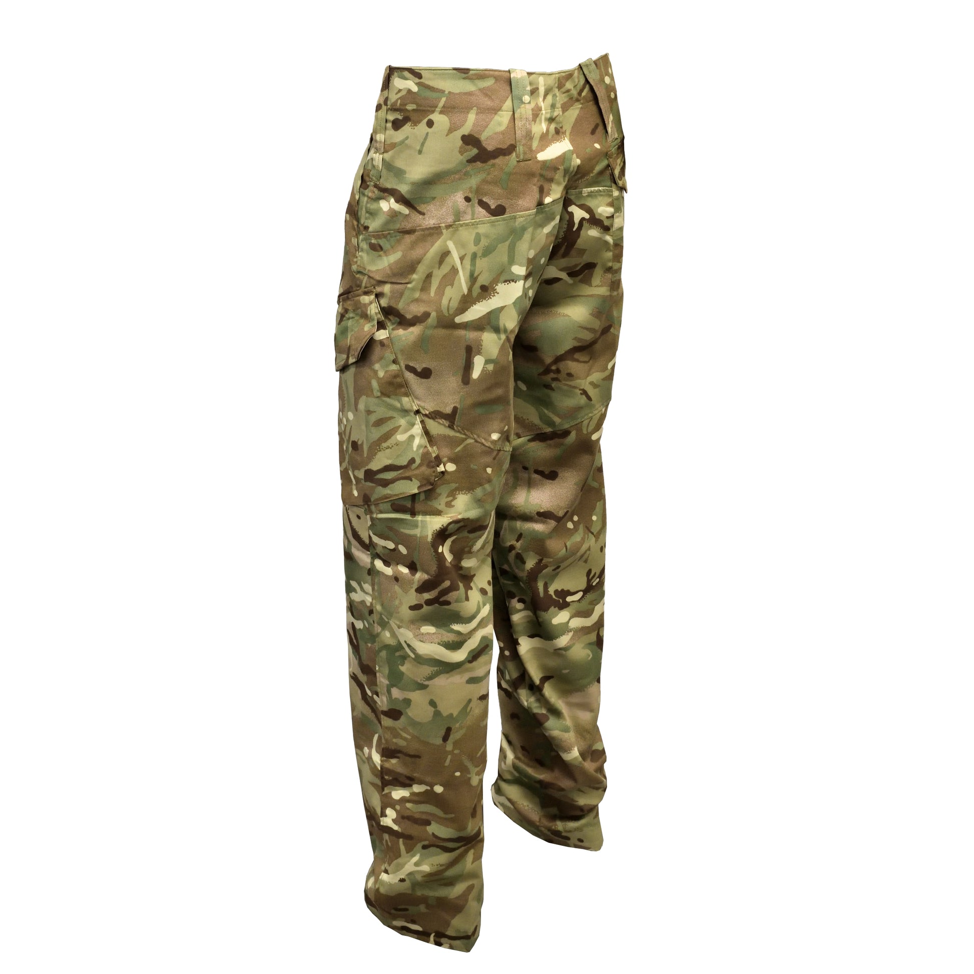 Angled rear left view of Warm Weather Treated Combat Trousers MTP showing stitching details.