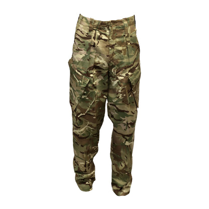 Front view of British Army Warm Weather Treated Combat Trousers in MTP camouflage.