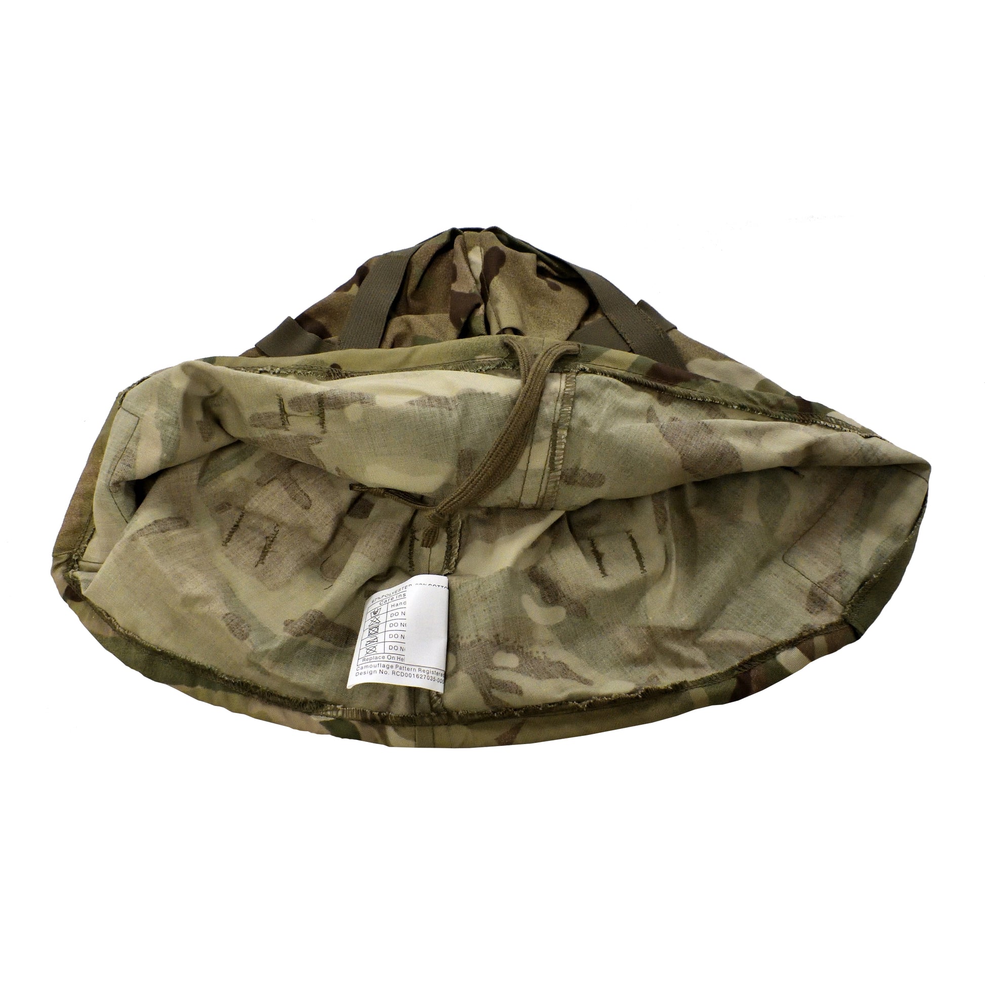 Right-angled side view of British Army GS MK6 Combat Helmet Cover MTP fitted on helmet.