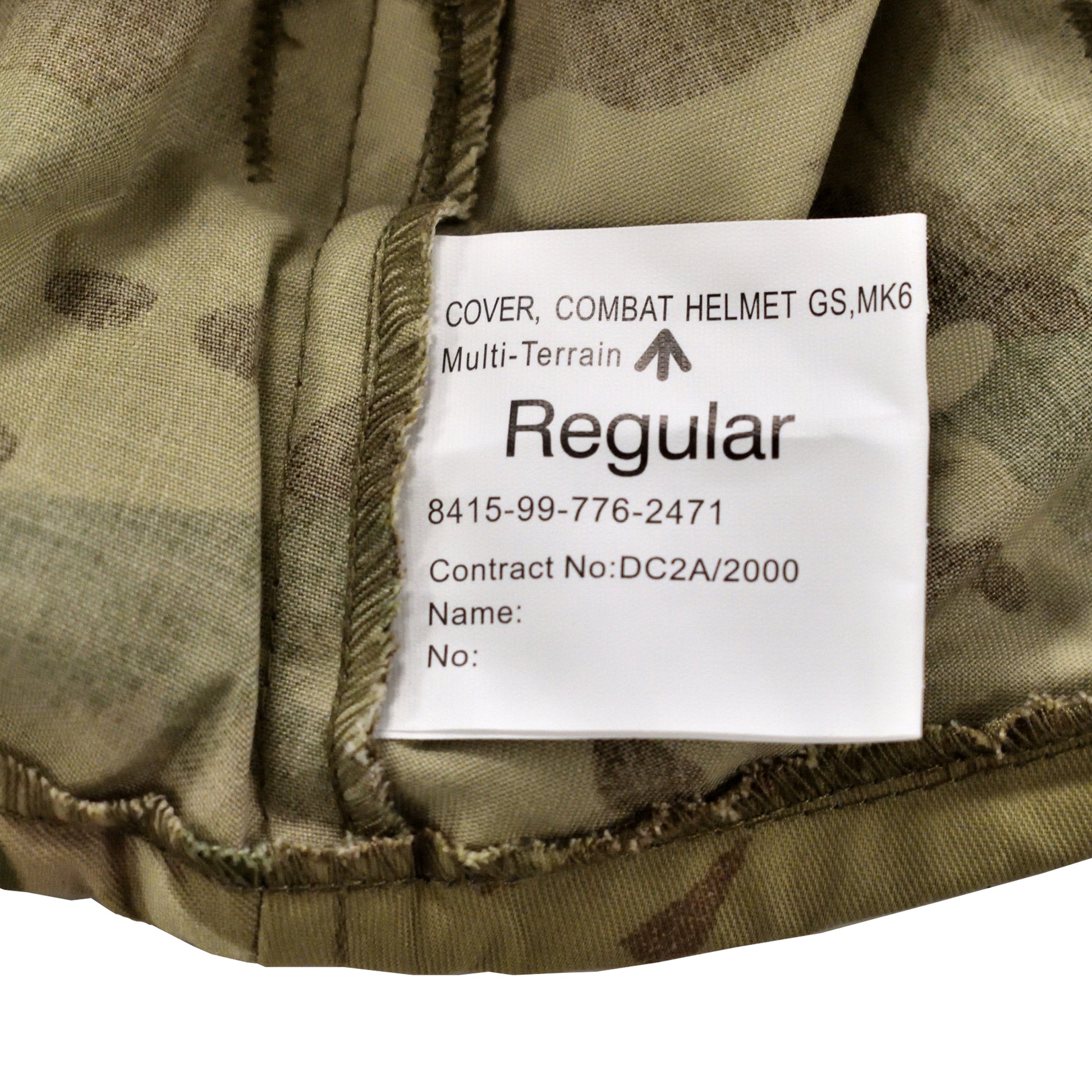 Close-up of reinforced stitching and fabric pattern on British Army GS MK6 Helmet Cover MTP.