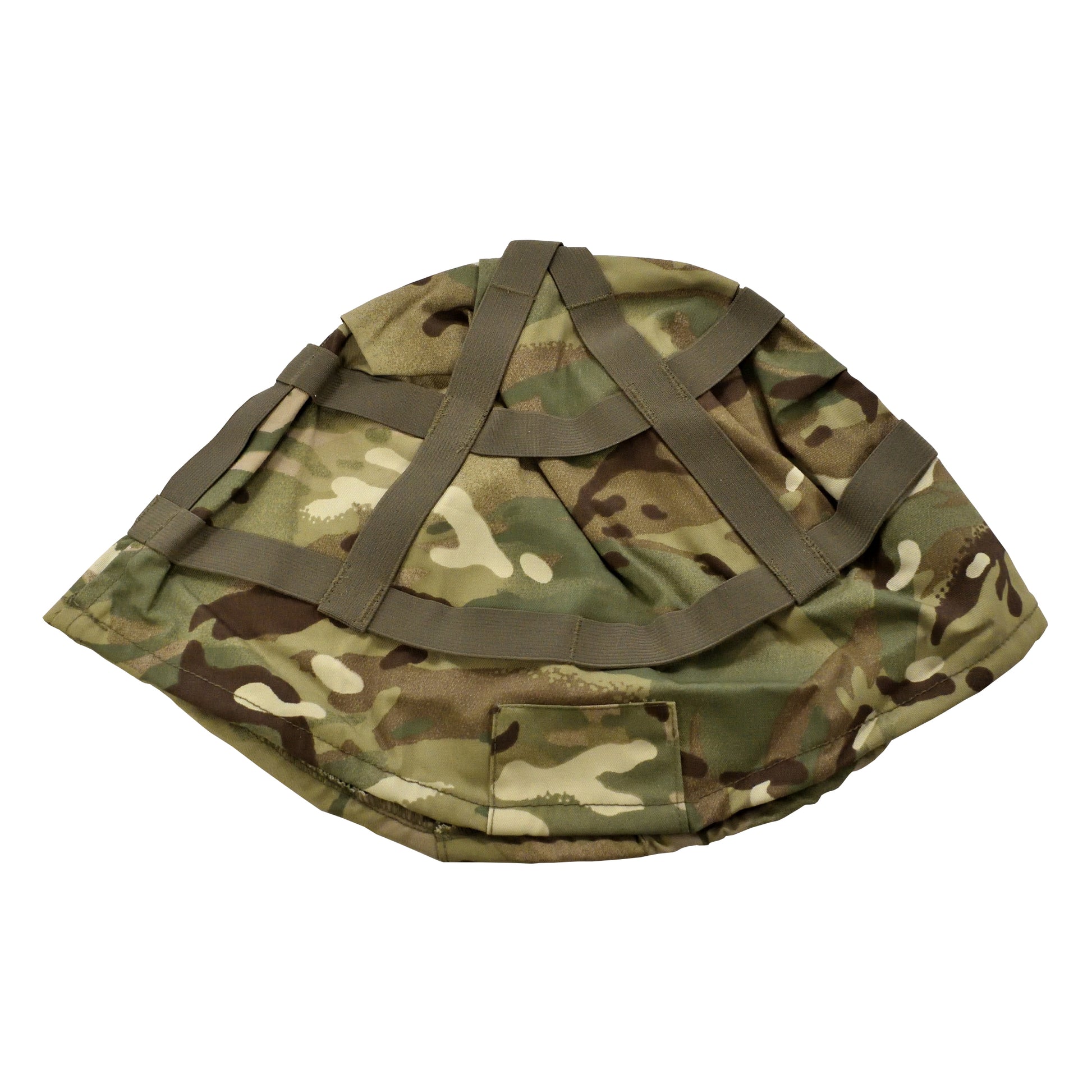Side view of British Army GS MK6 Helmet Cover MTP showing fabric texture and stitching.