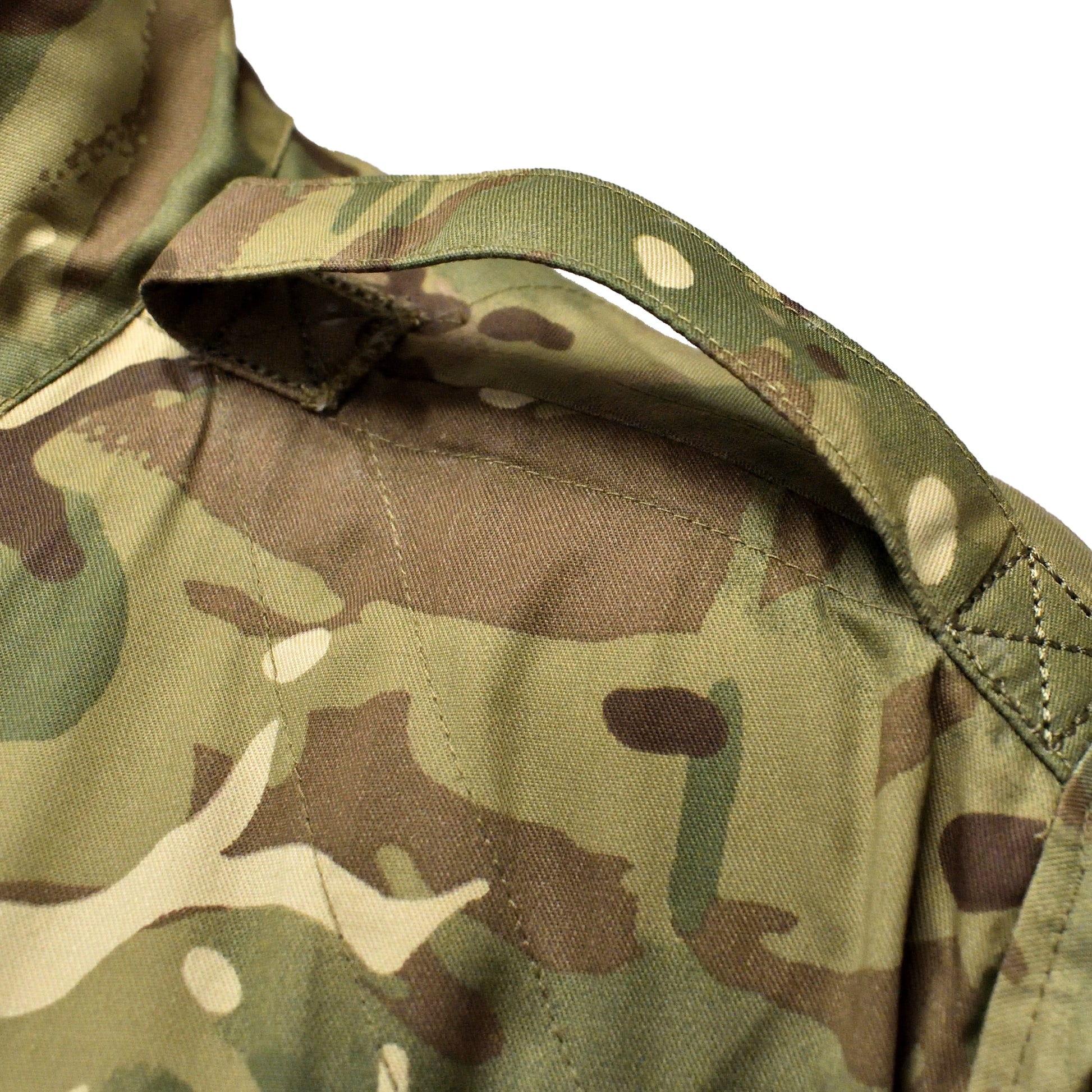 Detailed shot of shoulder loops on British Army AFV Crewman Exercise Coverall MTP.