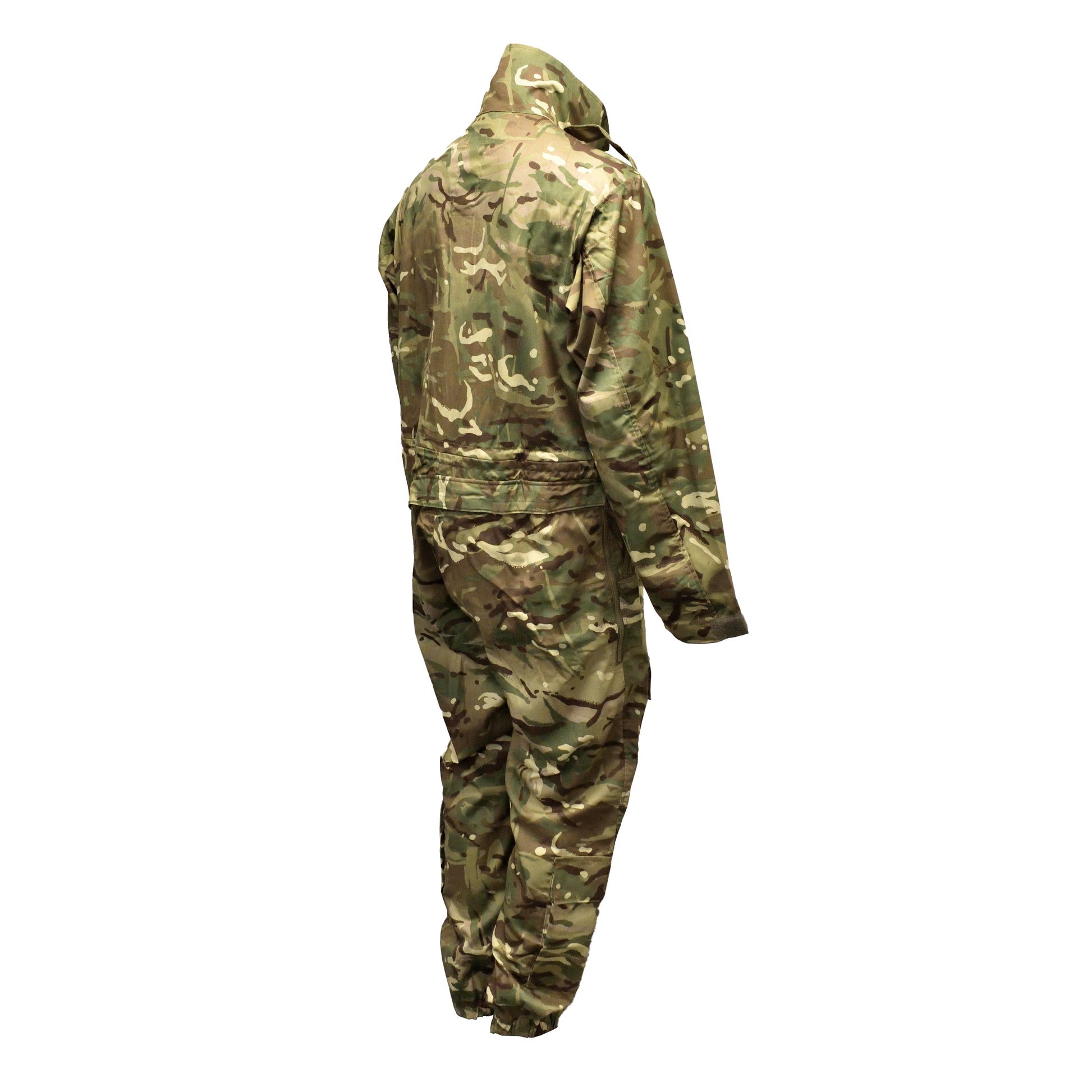Right-angled rear shot of British Army AFV Crewman Exercise Coverall MTP.