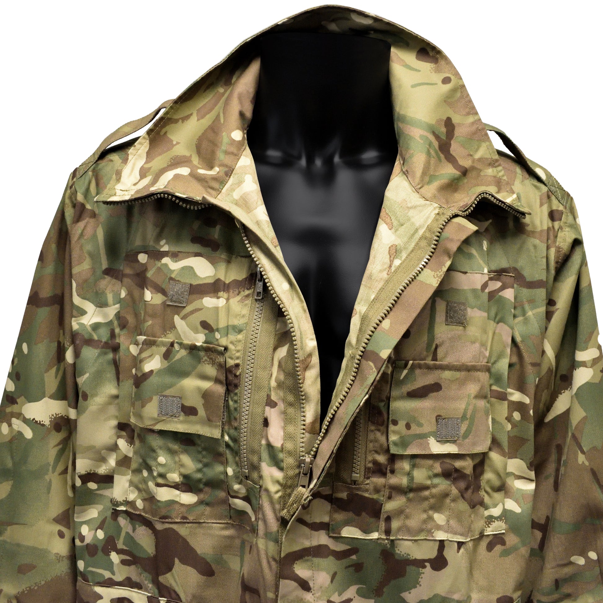 Close-up of chest and collar on British Army AFV Crewman Exercise Coverall MTP.