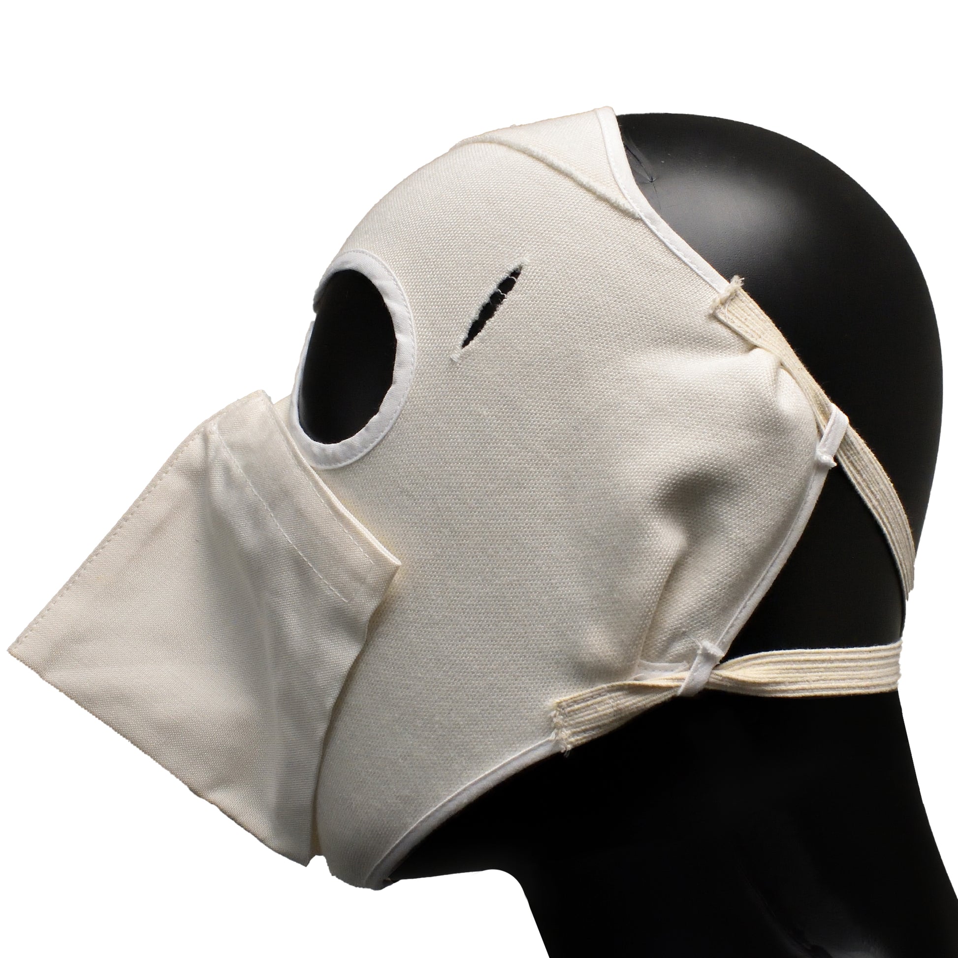 Side profile of MK2 Flame Resistant Face Mask showing ear loops and fabric texture.