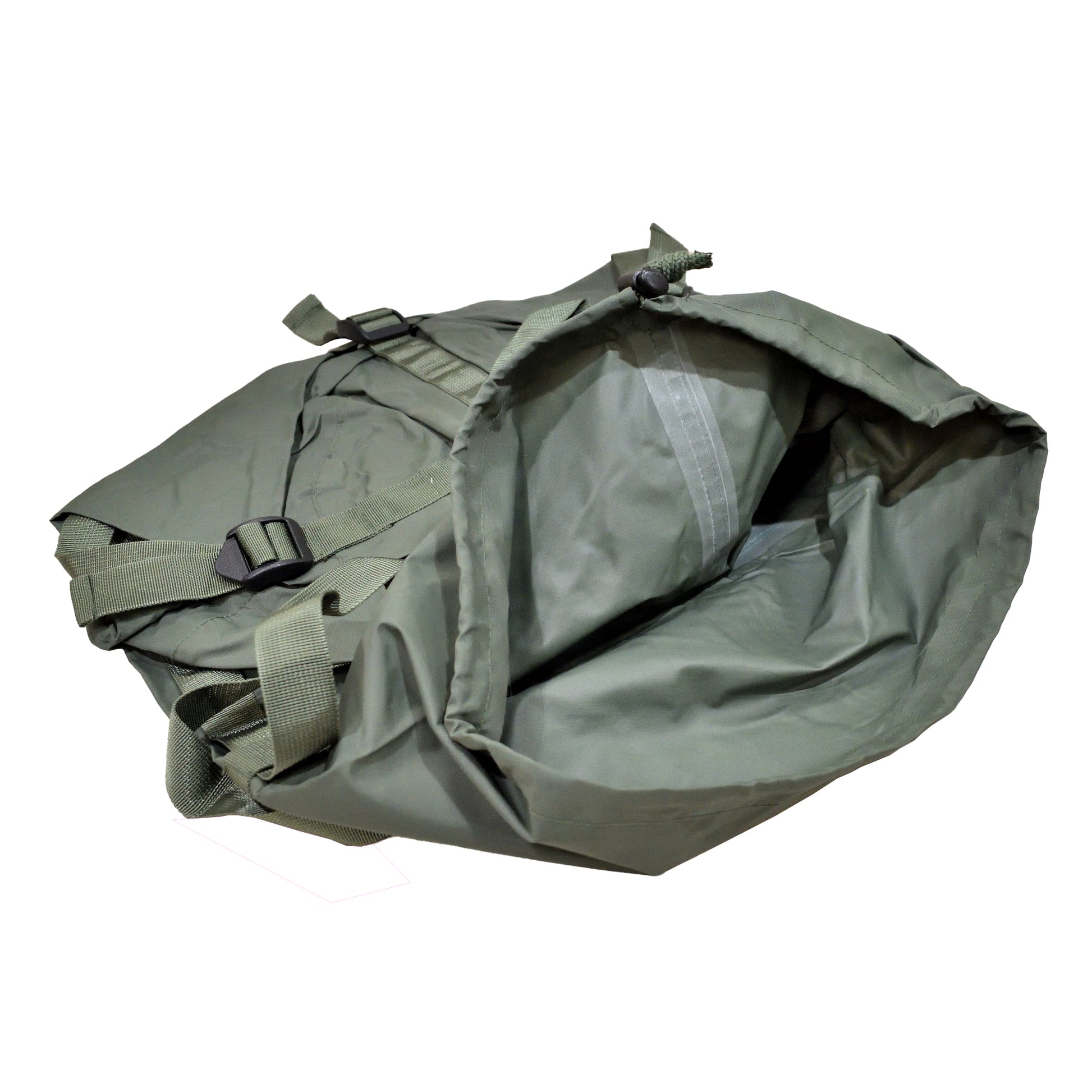 British Army Fesca Compression Sack laid flat, with opening ready to have a sleeping bag stuffed inside