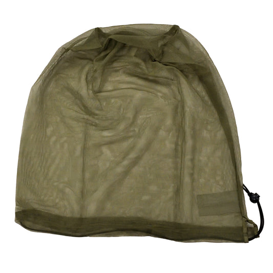 Top-down view of British Army Insect Protective Head Net Green displaying overall netting.