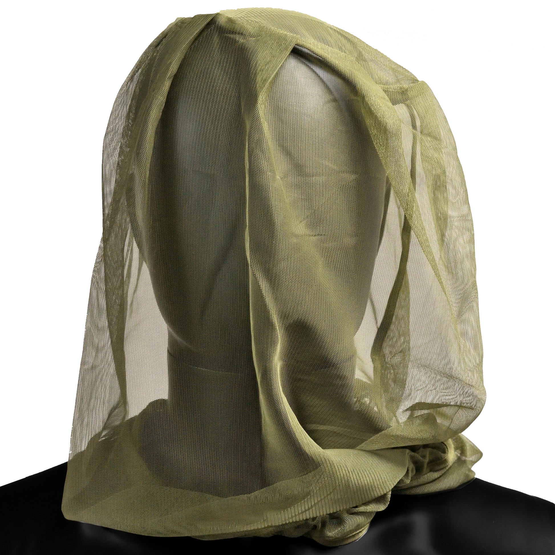 Front view of British Army Insect Protective Head Net in green.