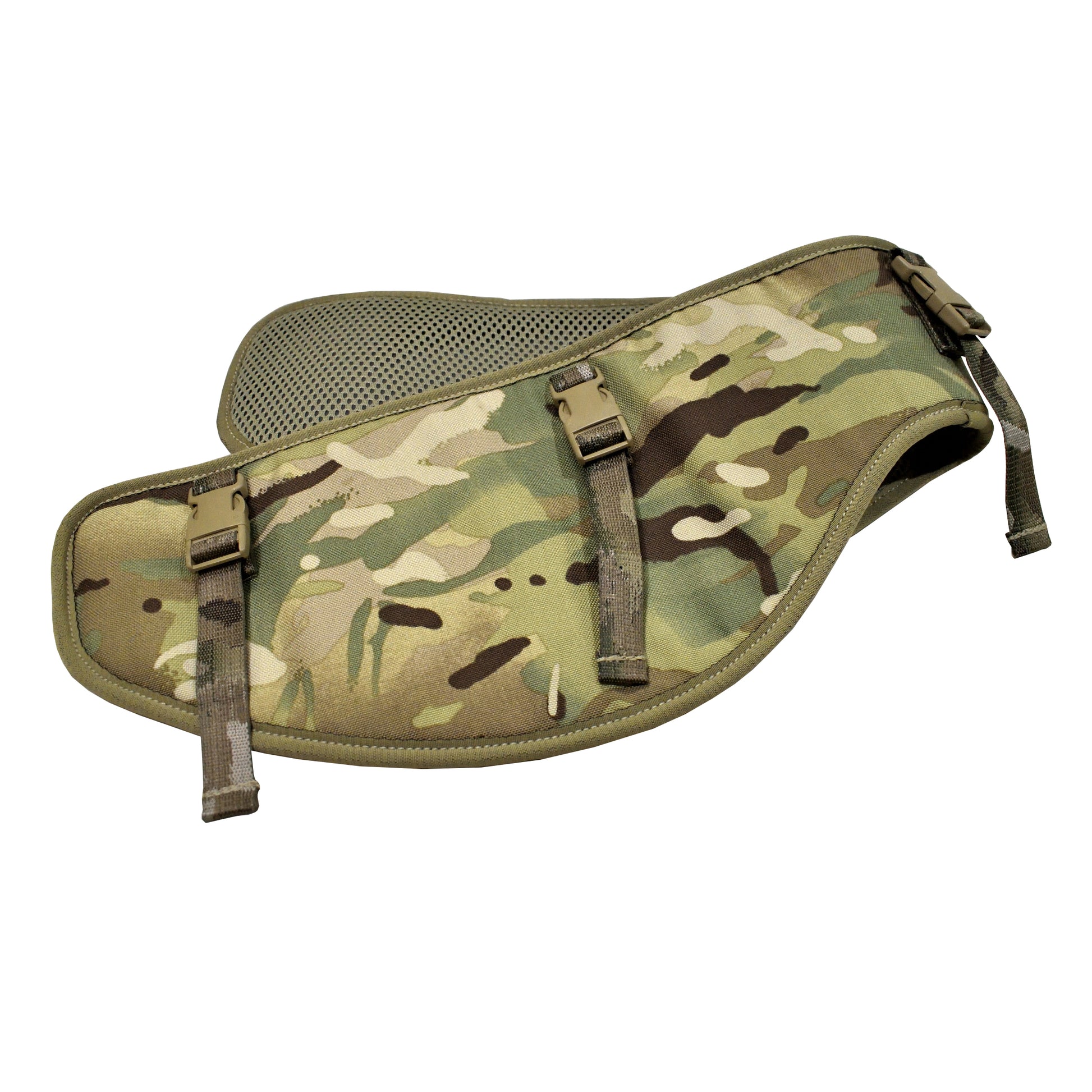 British Army Hip Protection Pad MTP IRR laid flat, showing protective padding and shape.