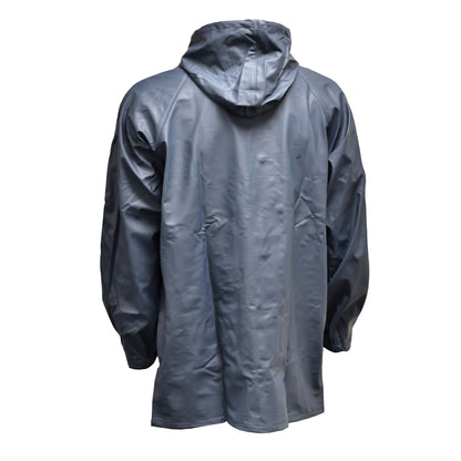 Left-angled rear view of Hydra Flex Waterproof Jacket Navy showing back panel and hood.