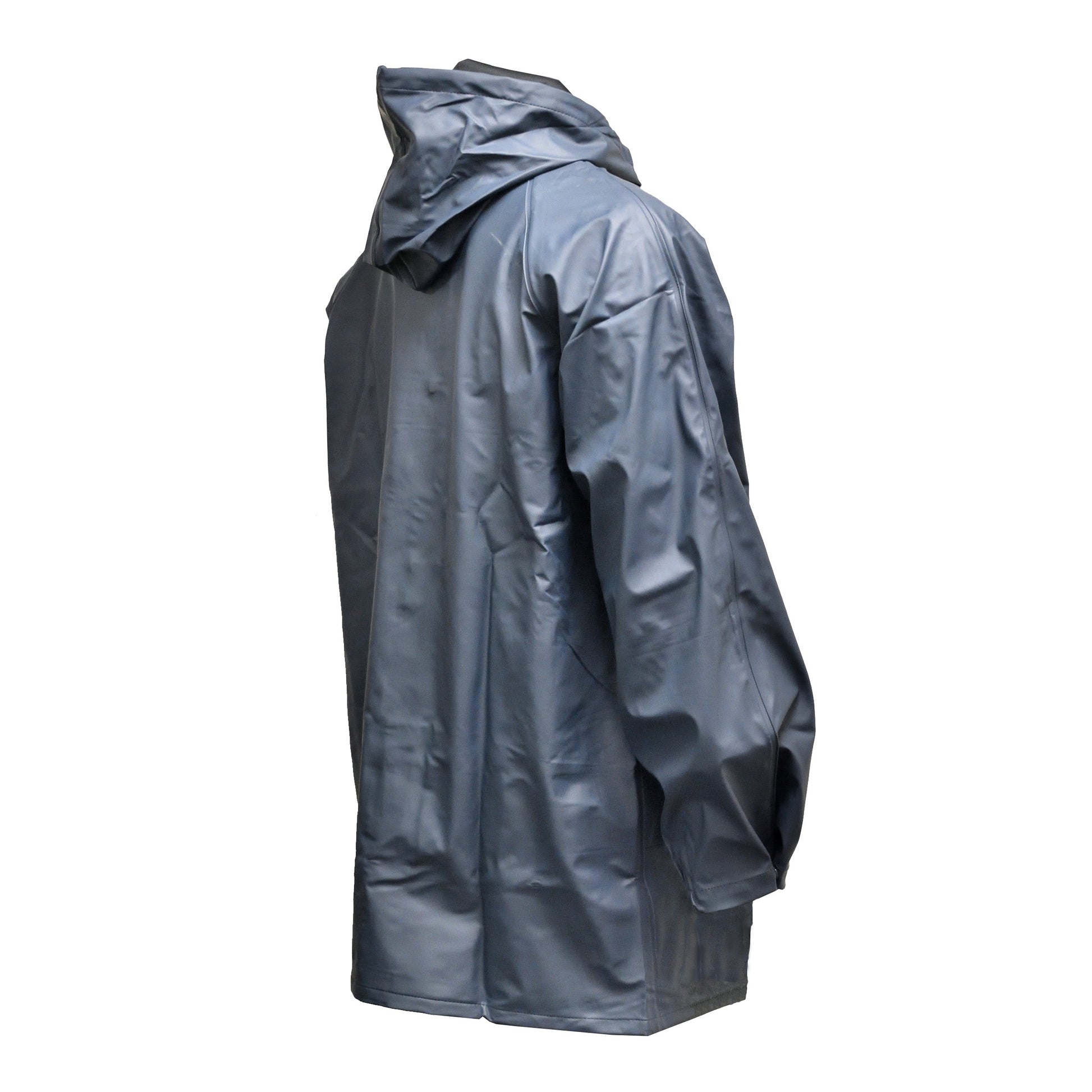 Right-angled rear view of Hydra Flex Waterproof Jacket Navy highlighting seam structure.