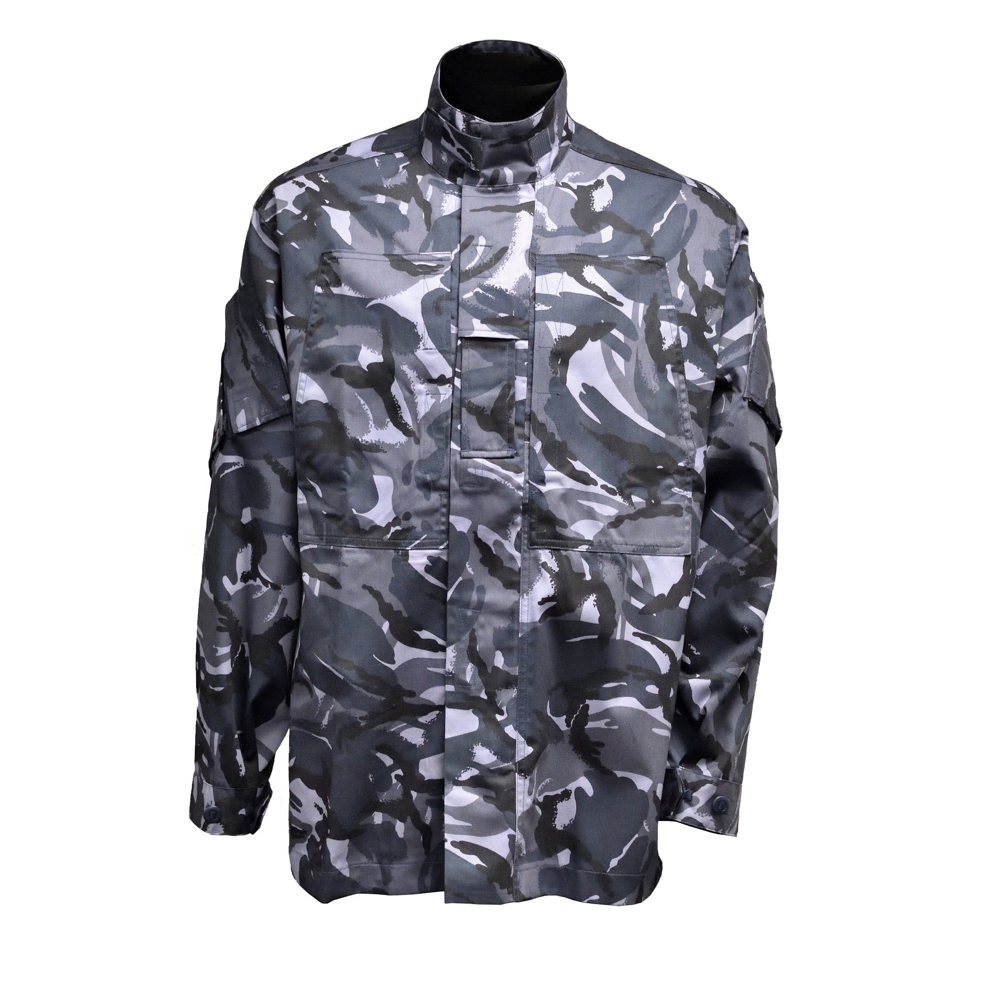 Front view of British Army Temperate Weather Combat Jacket "2" in blue camo pattern.