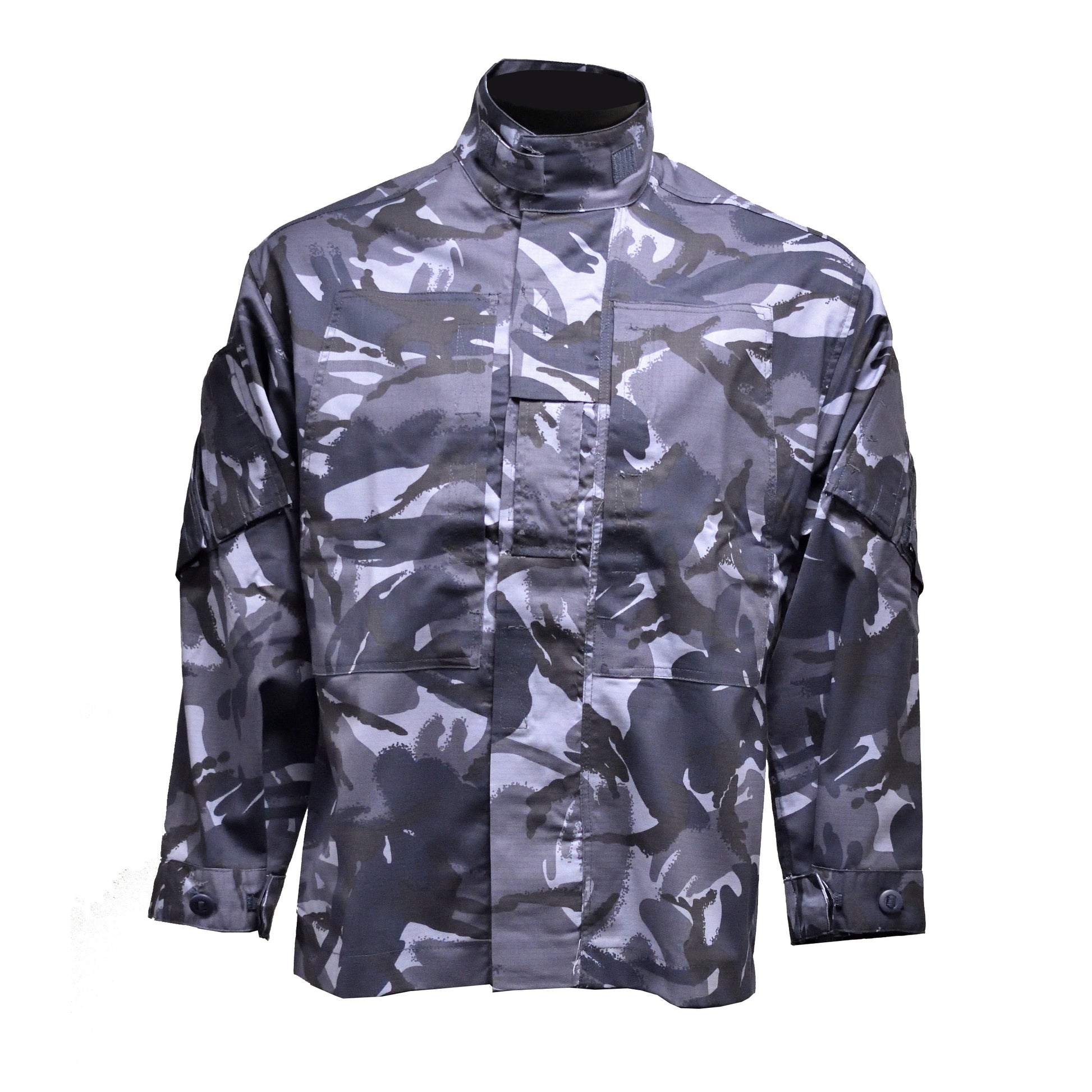 Front view of British Army Combat Jacket in Blue Camo.