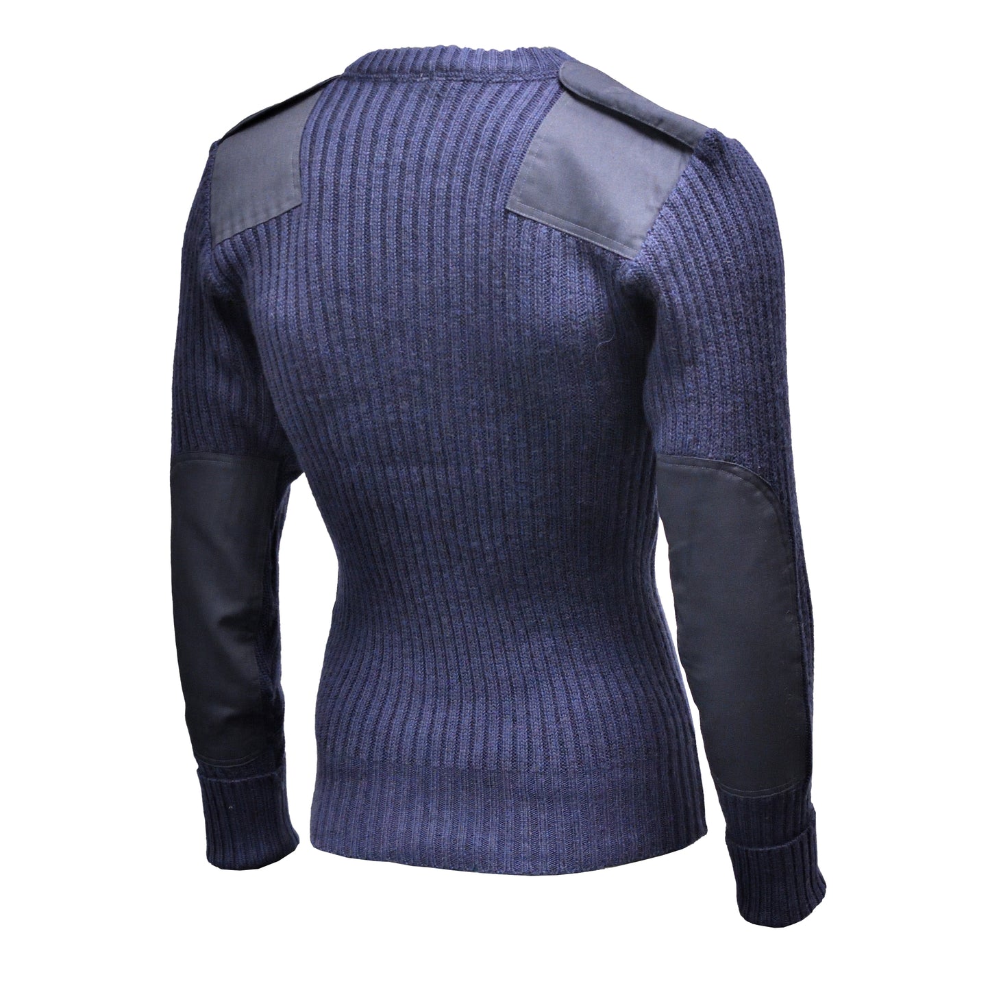 Right-angled rear shot of Round Neck Utility Jumper Navy Blue showing overall design.