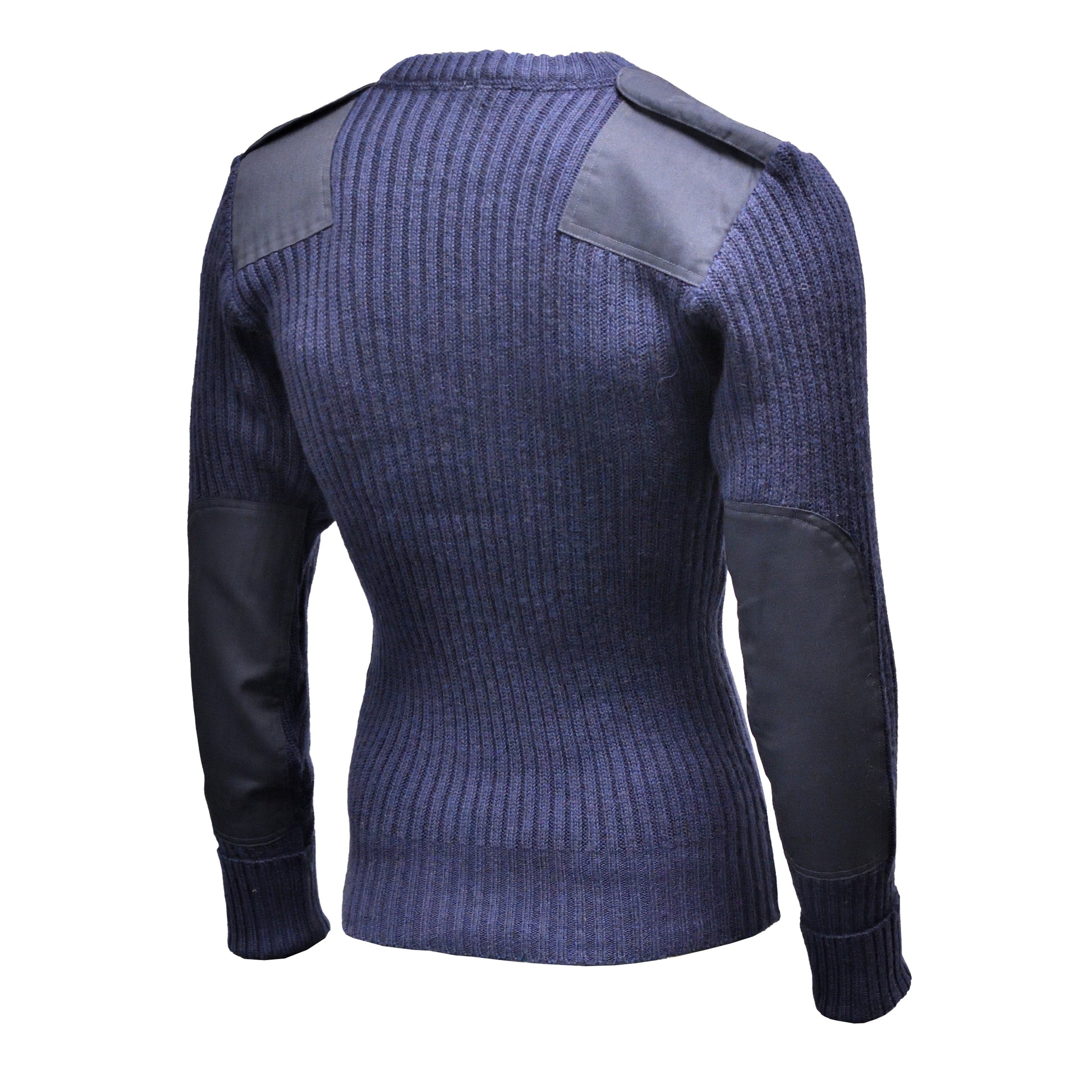 Right-angled rear shot of Round Neck Utility Jumper Navy Blue showing overall design.