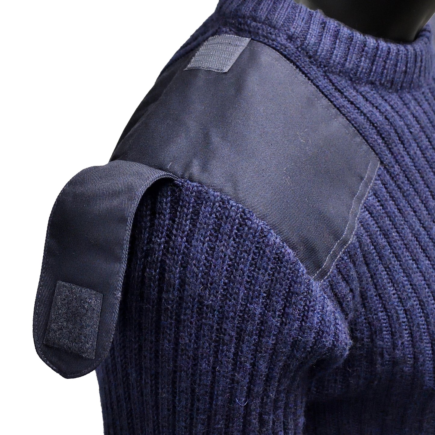 Close-up of knit fabric texture on Round Neck Utility Jumper Navy Blue.