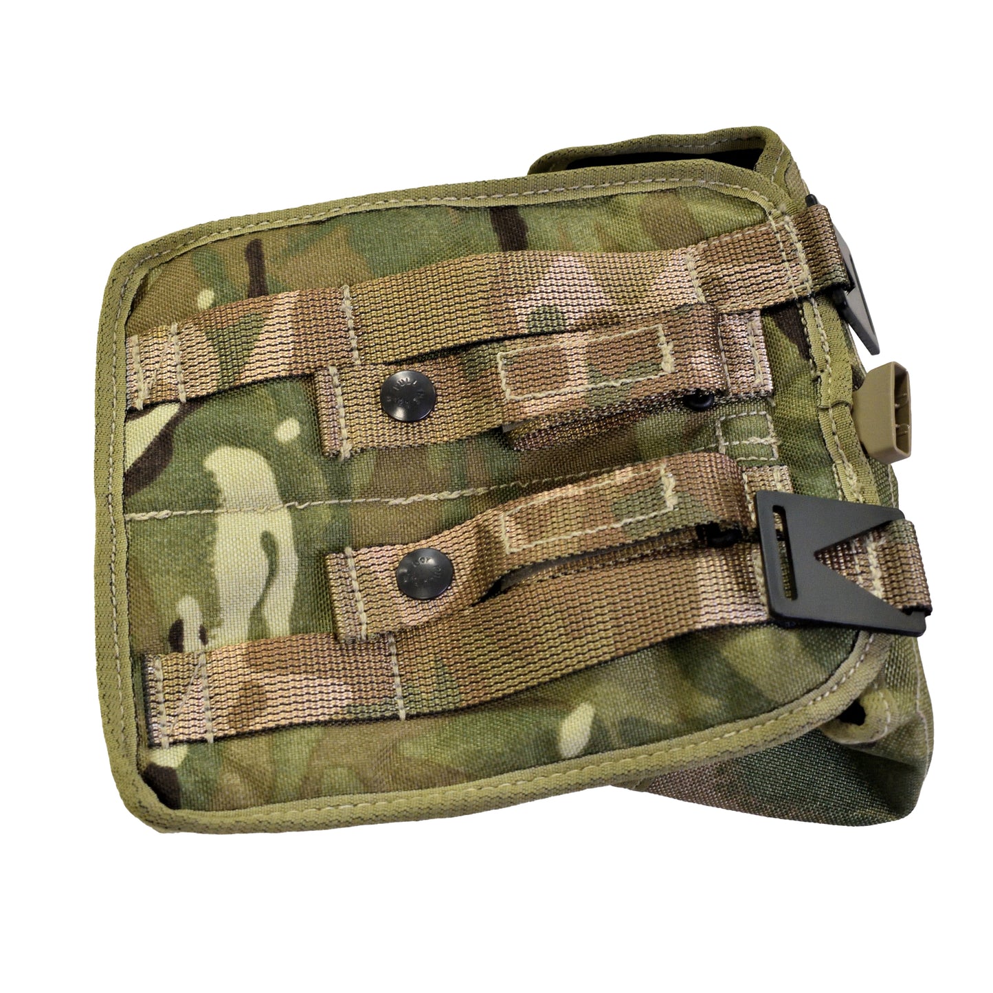 Rear view of British Army Universal Ammunition Pouch MTP IRR with strap loops.