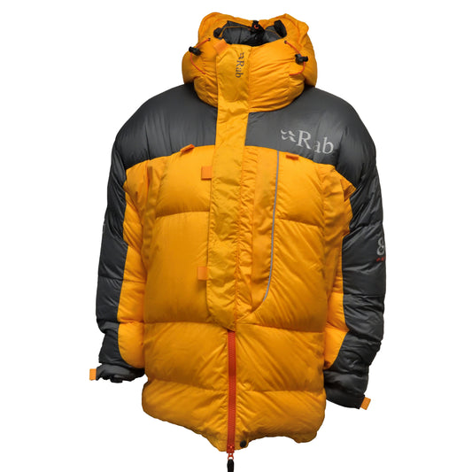 Front view of RAB Expedition 8000 Jacket in Gold and Shark Grey.