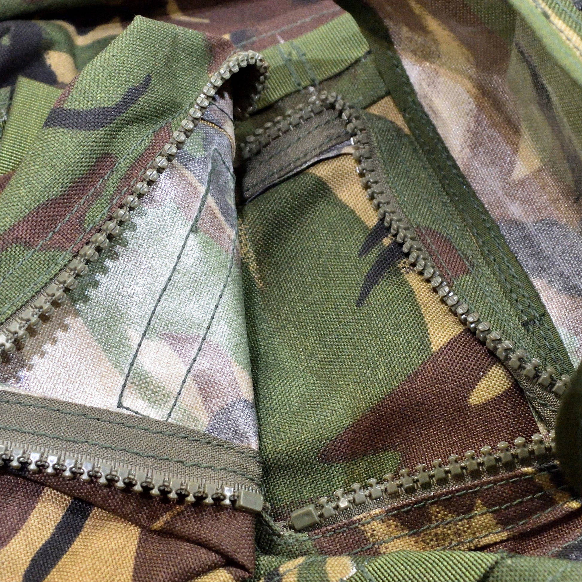 Close-up of fabric and mesh padding on British Army Long Convoluted Rucksack and Frame in DPM IRR.