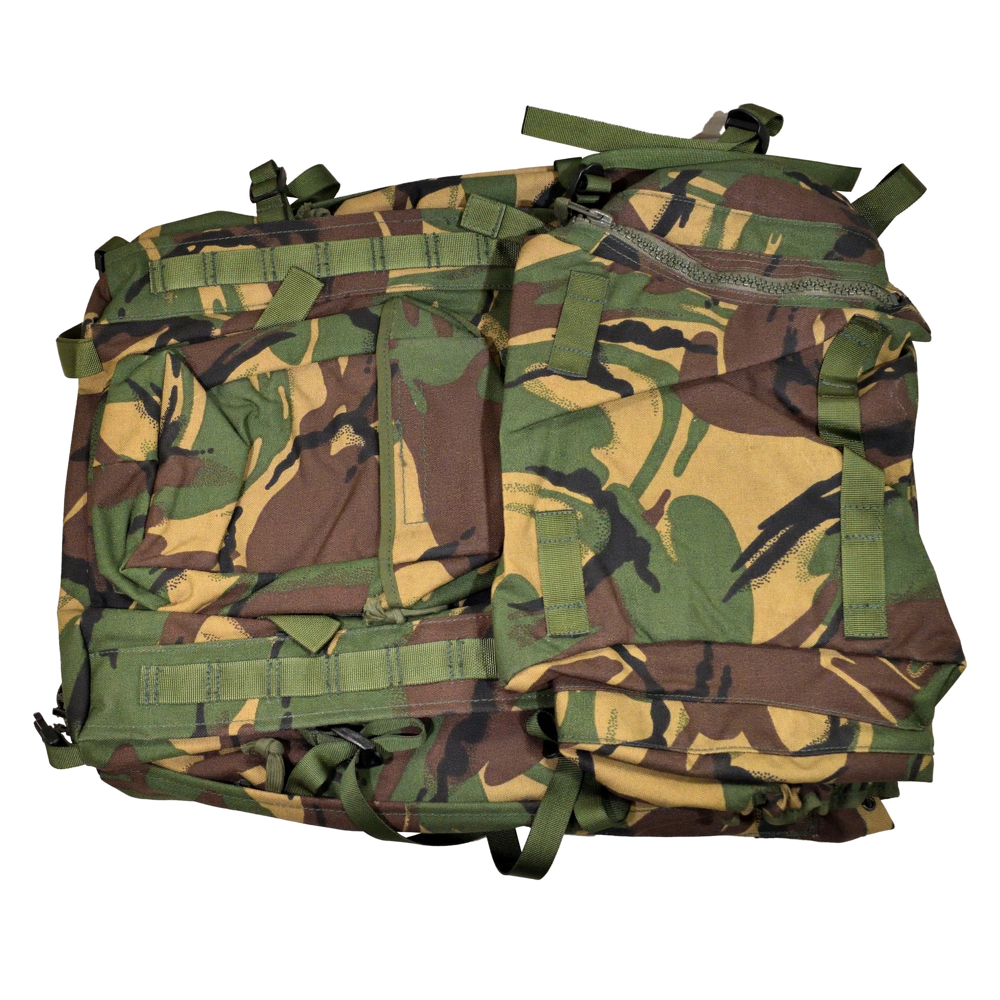 Front view of British Army Rucksack and Frame (INF) Short Convoluted in DPM IRR camouflage.