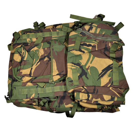 Front view of British Army Rucksack and Frame (INF) Short Convoluted in DPM IRR camouflage.