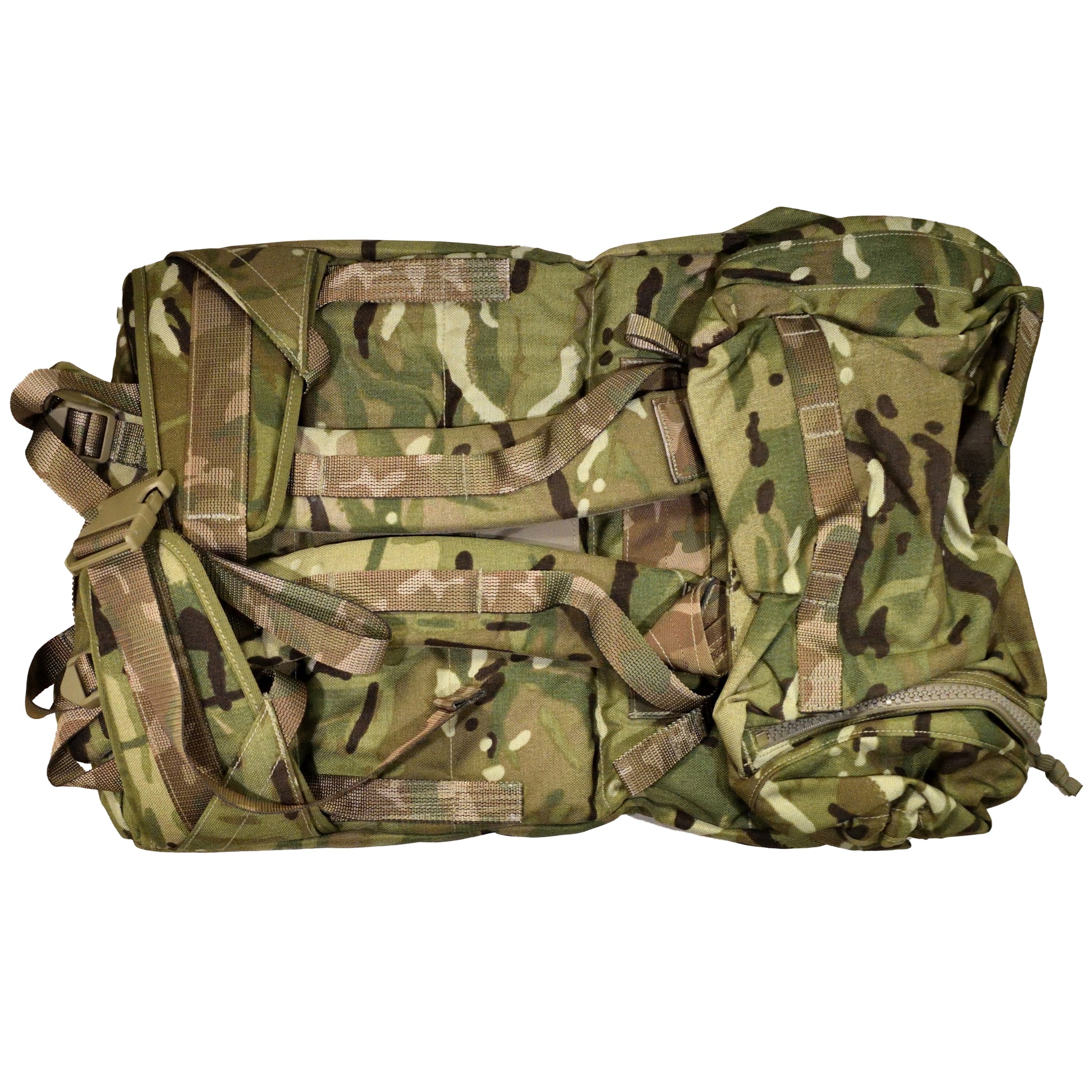 Front view of British Army Rucksack and Frame (INF) Short Convoluted in MTP IRR camouflage.