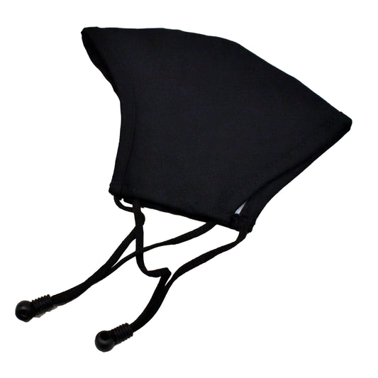 Side view of Scimitar Face Mask in black, featuring fluid-repellent fabric.