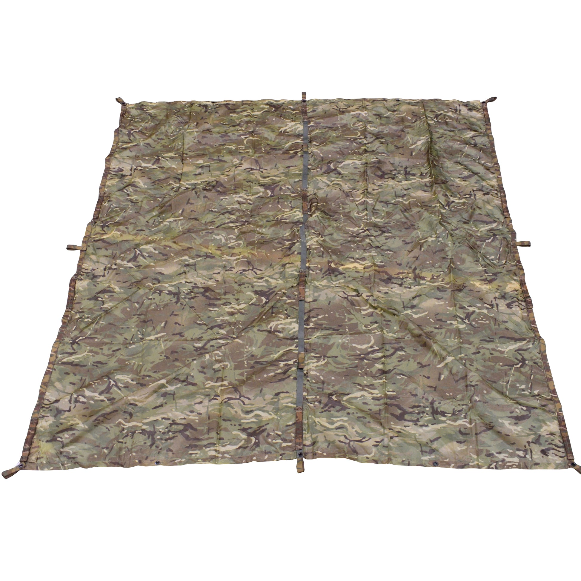 British Army Shelter Sheet GS in MTP camouflage laid out flat.