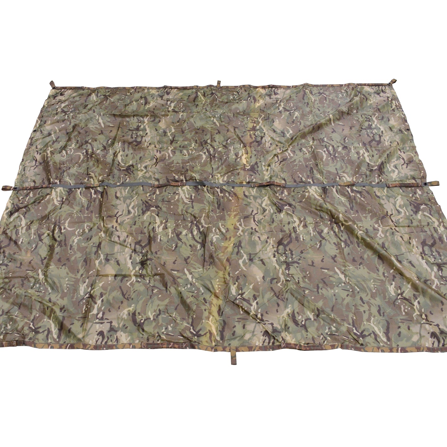 British Army Shelter Sheet GS in MTP camouflage laid out flat.
