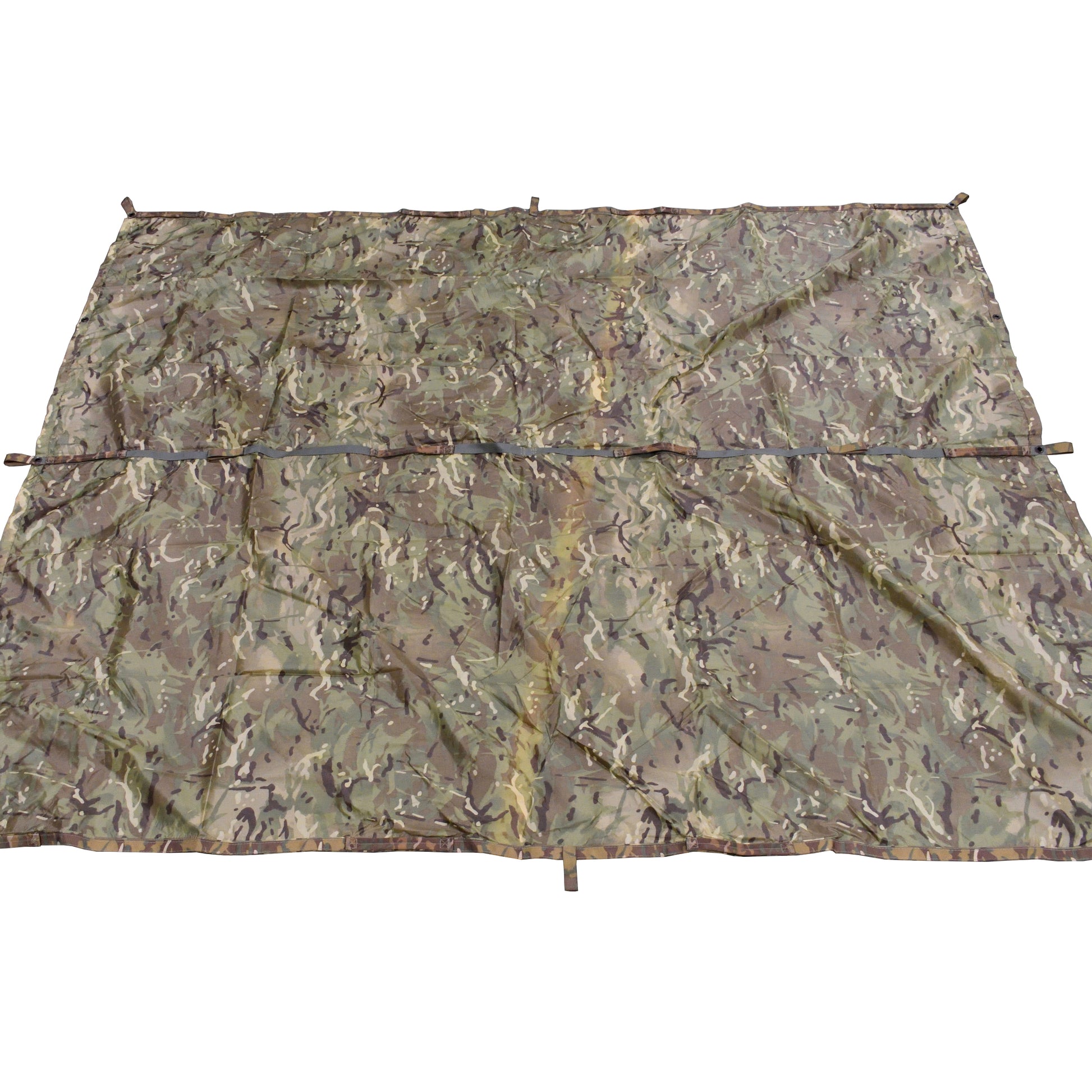 British Army Shelter Sheet GS in MTP camouflage laid out flat.