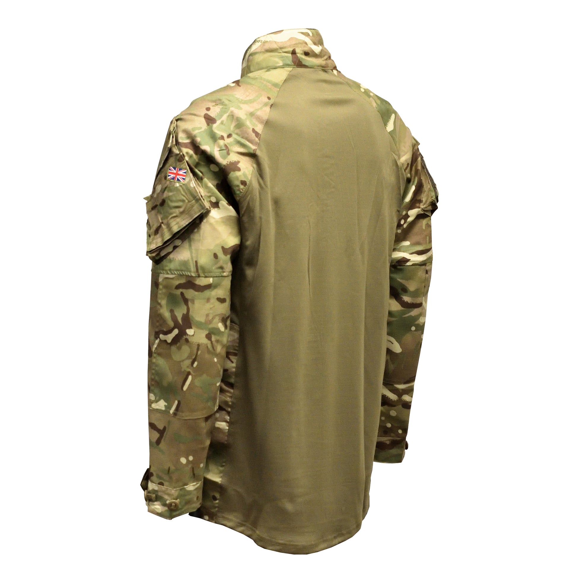 Left-angled rear view of British Army UBACS EP Shirt "23" MTP showing back panel and ventilation.