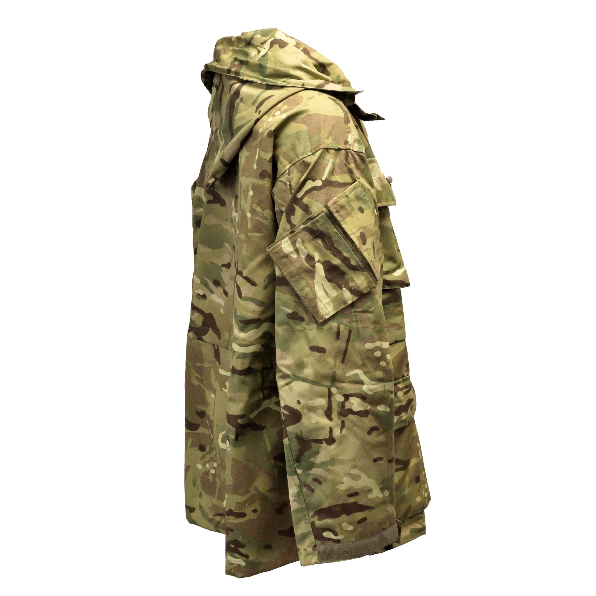 Left-angled rear view of British Army Windproof Combat Smock "2" MTP showing back panel.
