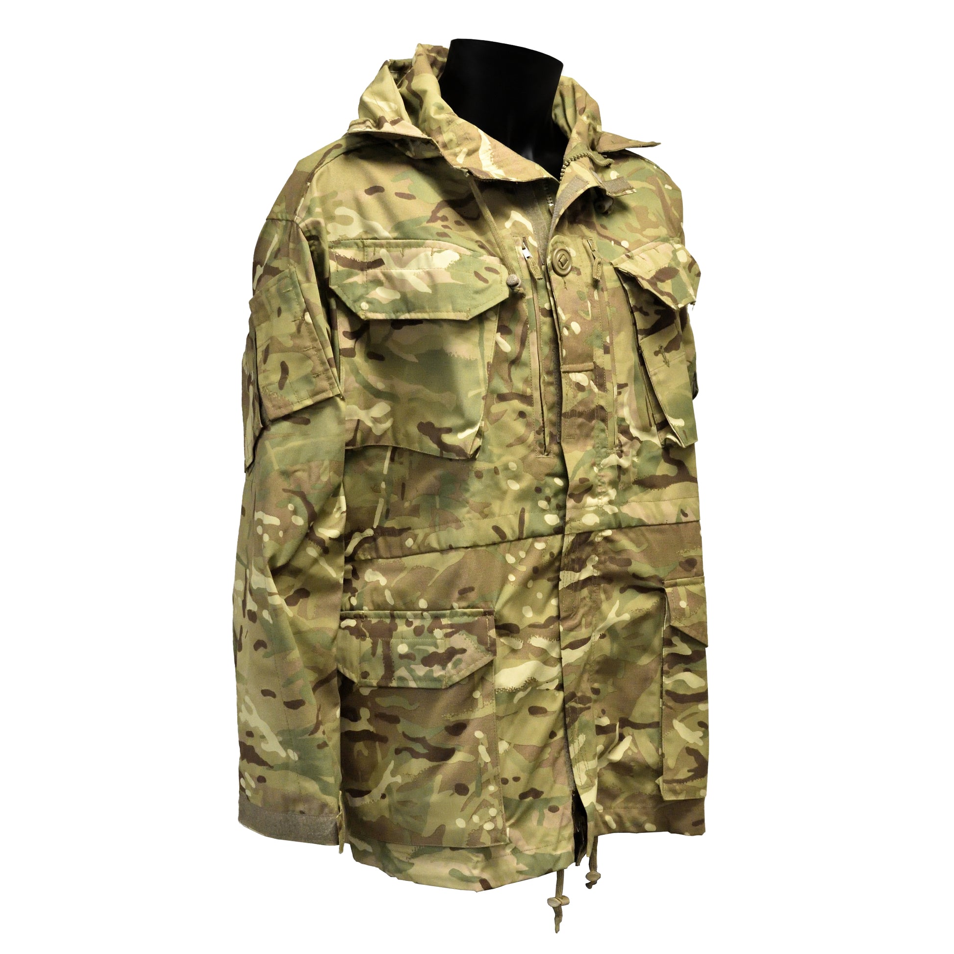 Right-angled front view of British Army Windproof Combat Smock "2" MTP highlighting fit and design.