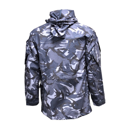 Rear view of British Army Windproof Combat Smock Blue Camo showing fitted cut and length.