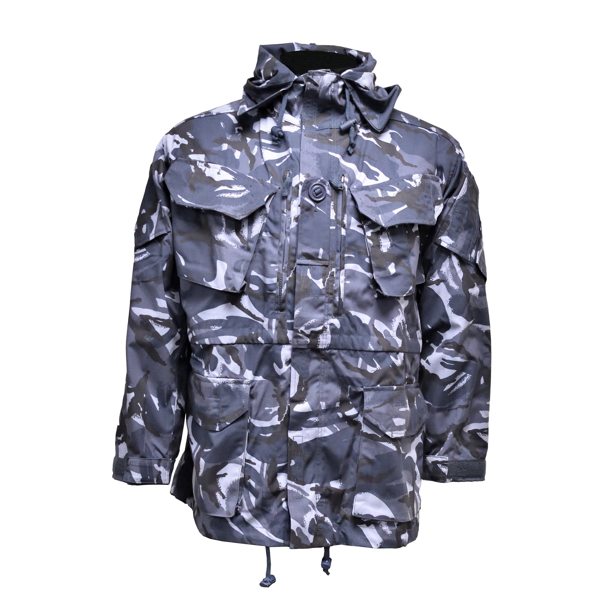 Front view of British Army Windproof Combat Smock in blue camouflage.