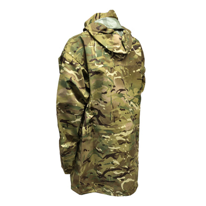 Angled rear left view of British Army MVP Smock MTP IRR showing seam lines.