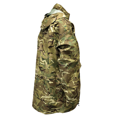 Angled rear right view of Petroleum Protective MVP Smock in camouflage.